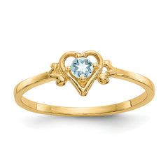 14K Aquamarine Birthstone Heart Ring