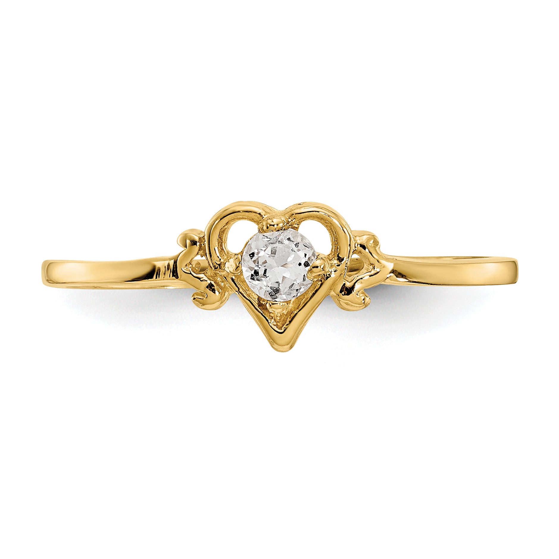 14K White Topaz Birthstone Heart Ring