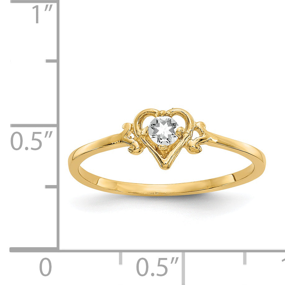 14K White Topaz Birthstone Heart Ring