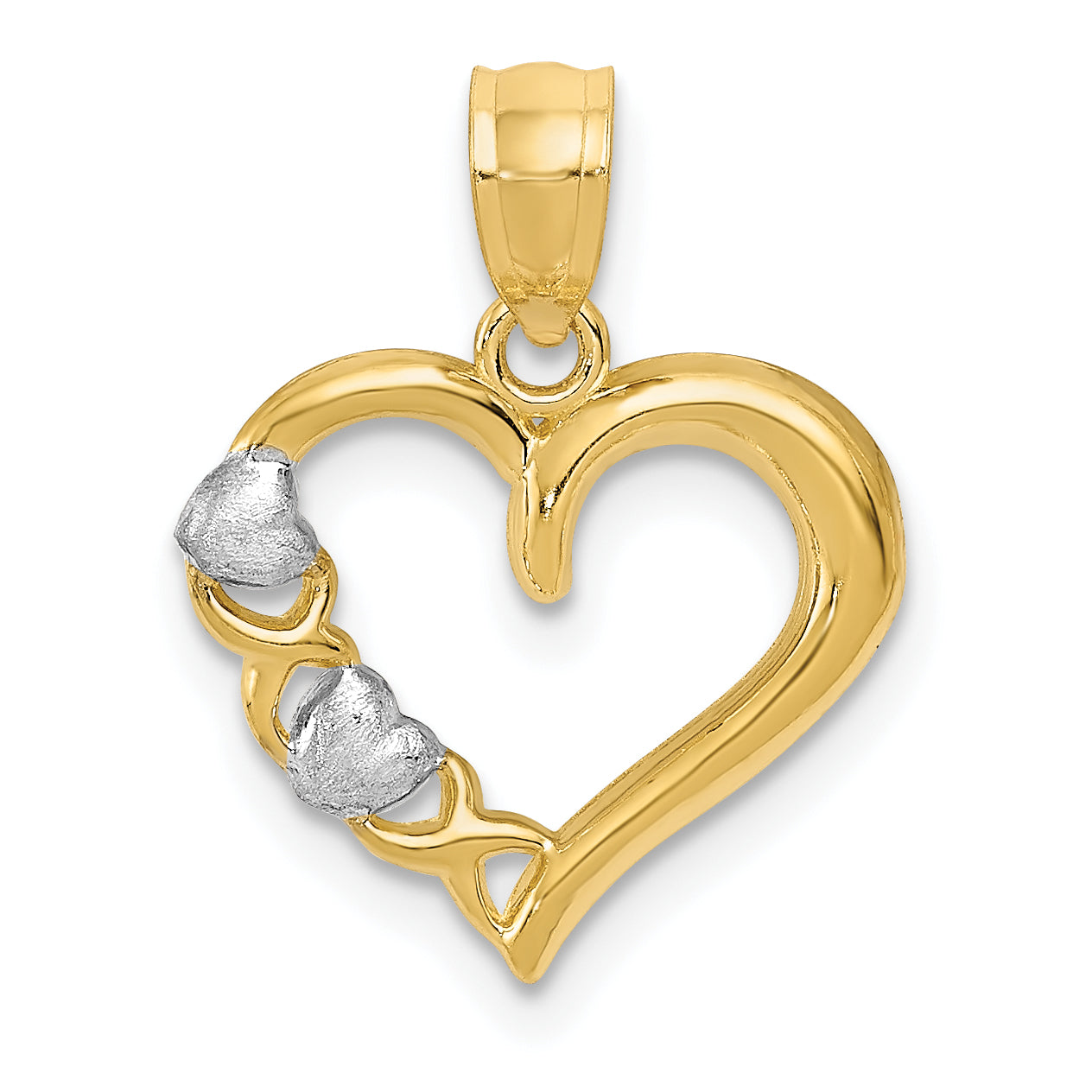 14Kw/White Rhodium Polished Heart and -X- Pendant Main image