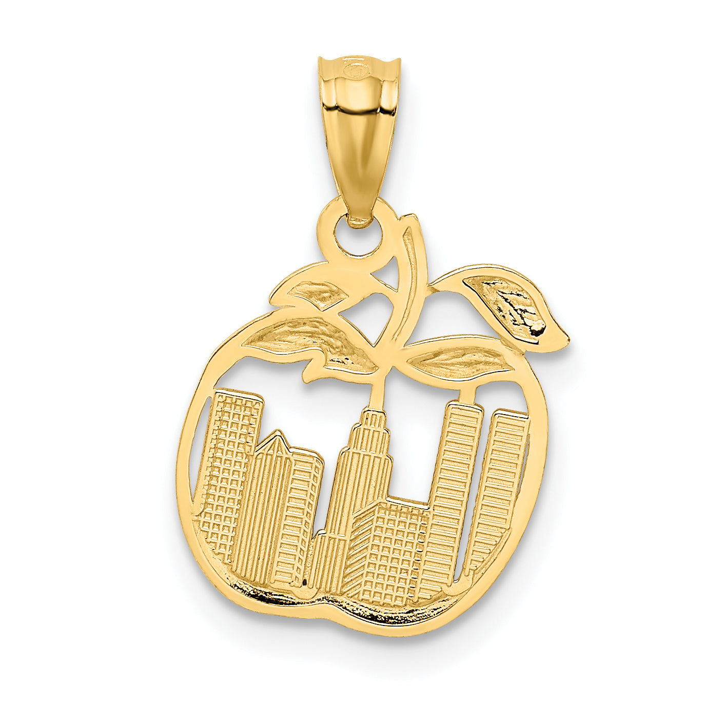 14K with White Rhodium Cut-out New York Skyline in Apple Pendant
