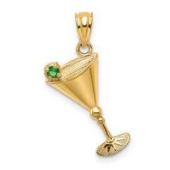 14k Martini Glass with Green CZ Olive Pendant