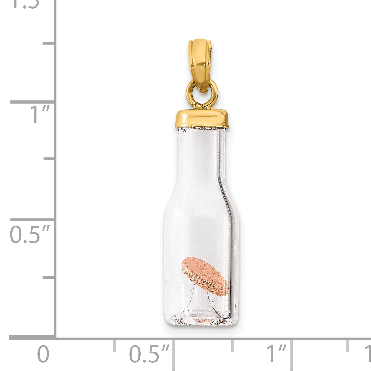 14k 3-D Mini Penny in Glass Bottle Pendant