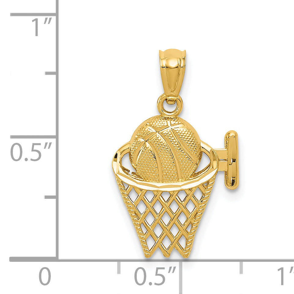 14K Basketball in the Net Pendant