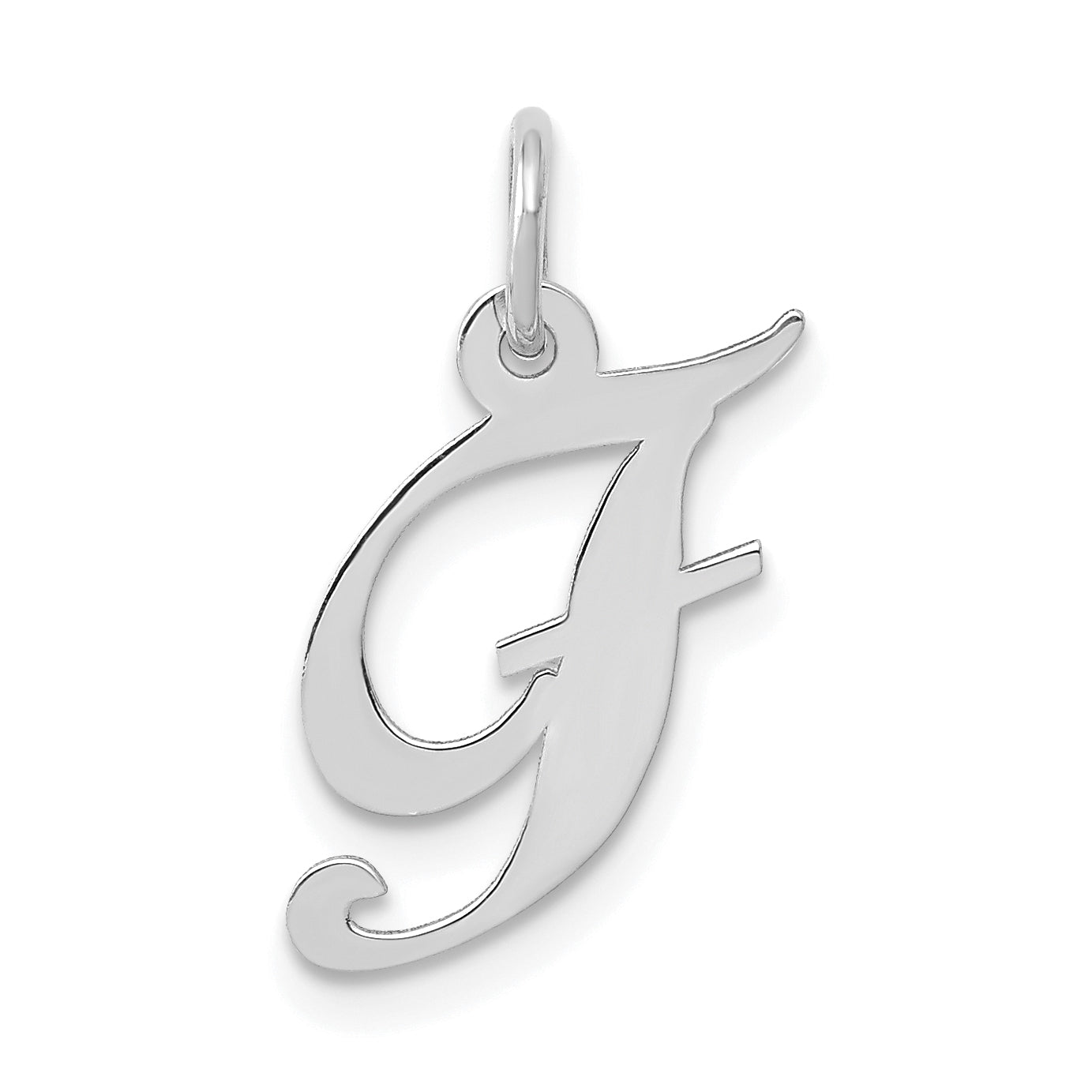 14k White Gold Small Fancy Script Letter F Initial Charm
