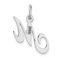 14K White Gold Small Fancy Script Initial M Charm