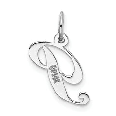 14K White Gold Small Fancy Script Initial P Charm