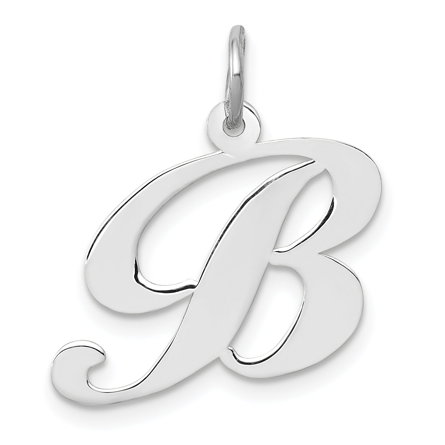14k White Gold Medium Fancy Script Letter B Initial Charm Main image