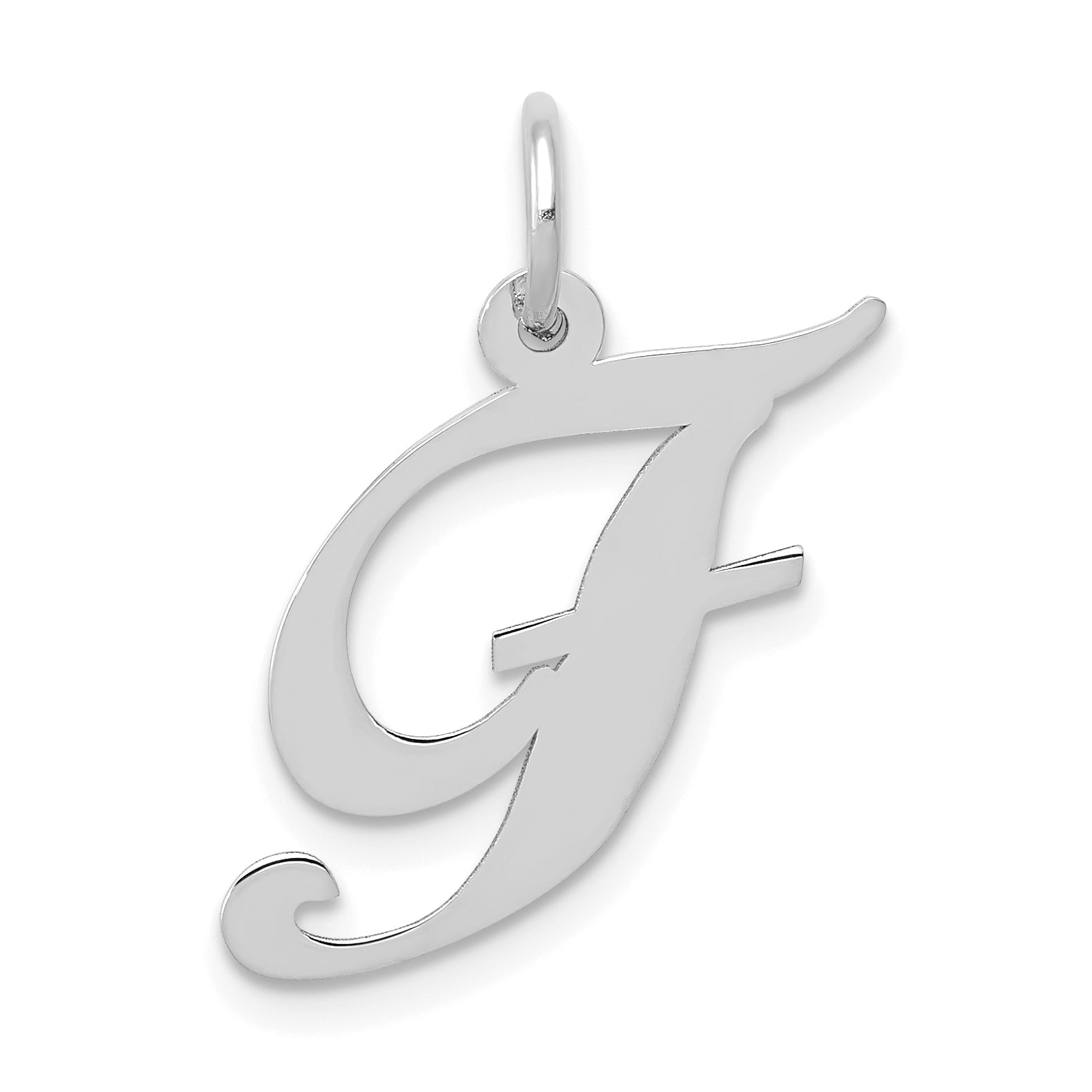 14K White Gold Medium Fancy Script Letter F Initial Charm Main image