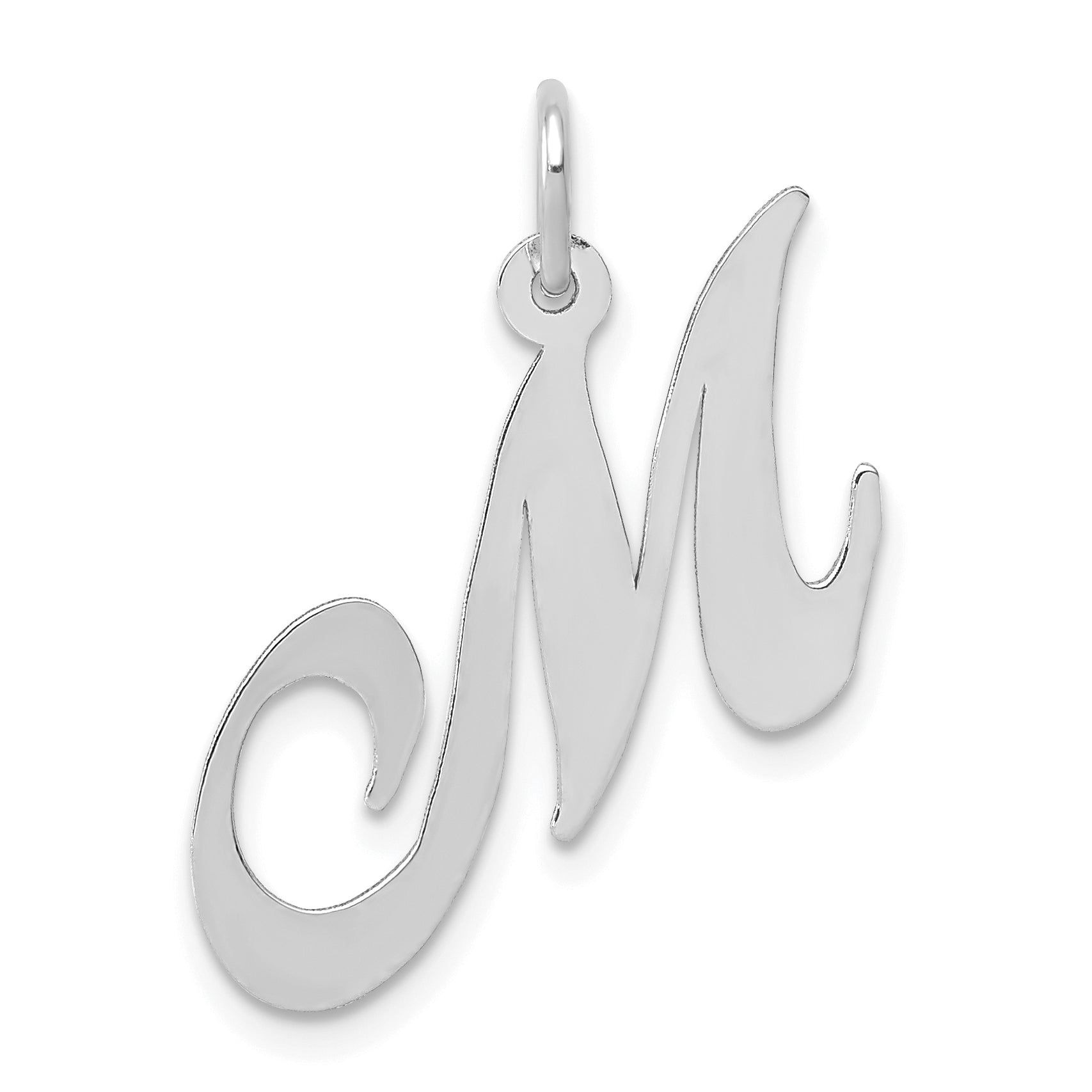 14K White Gold Medium Fancy Script Letter M Initial Charm Main image