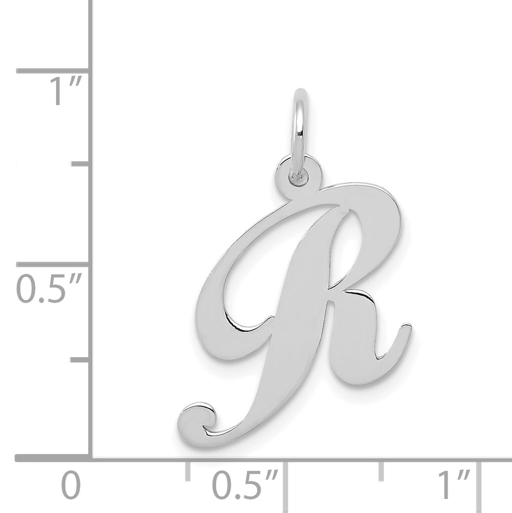 14K White Gold Medium Fancy Script Initial R Char