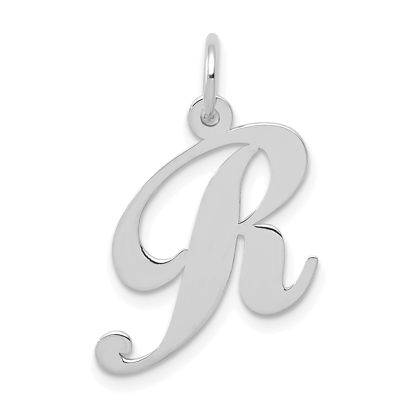 14K White Gold Medium Fancy Script Letter R Initial Charm Main image