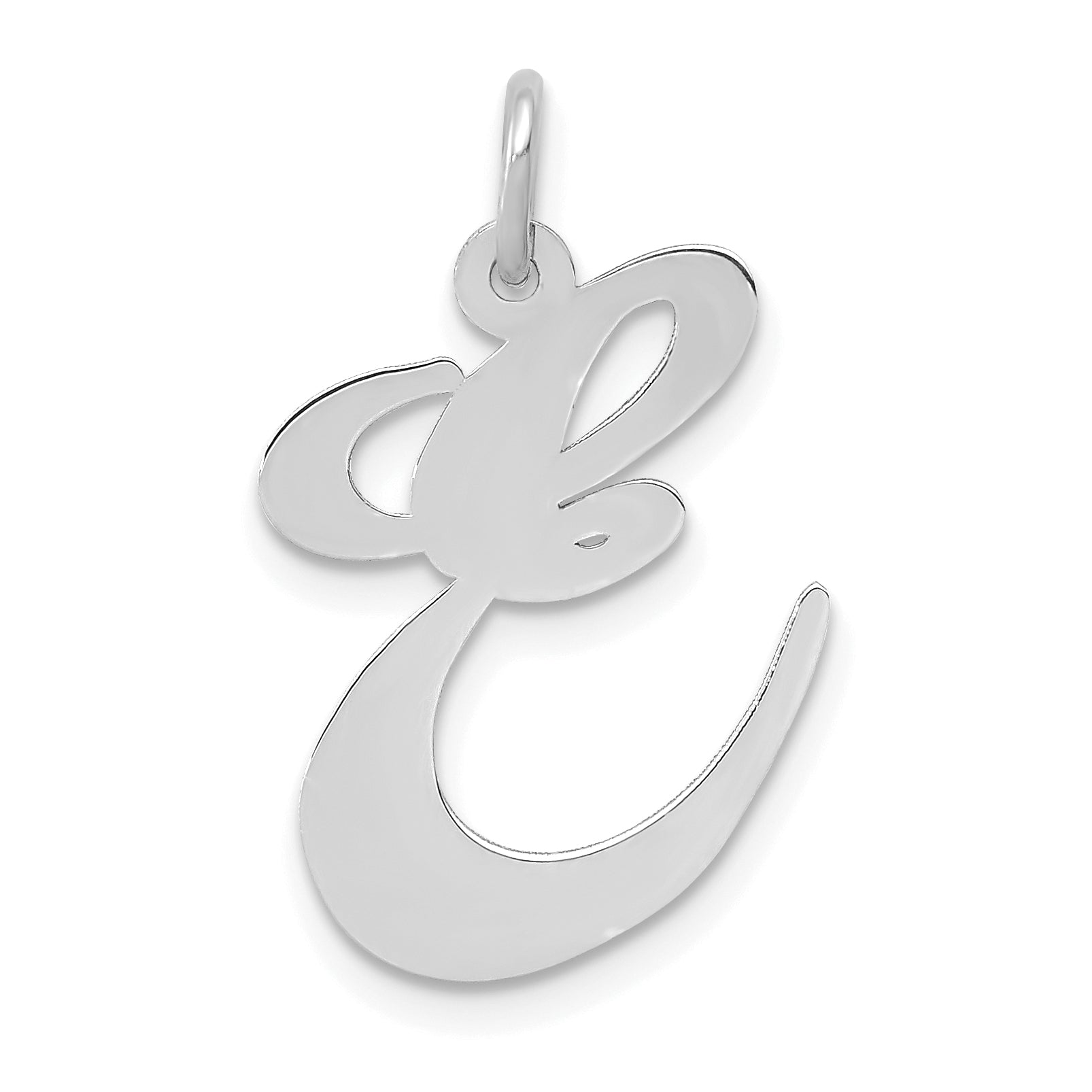 14k White Gold Large Fancy Script Letter E Initial Charm Main image