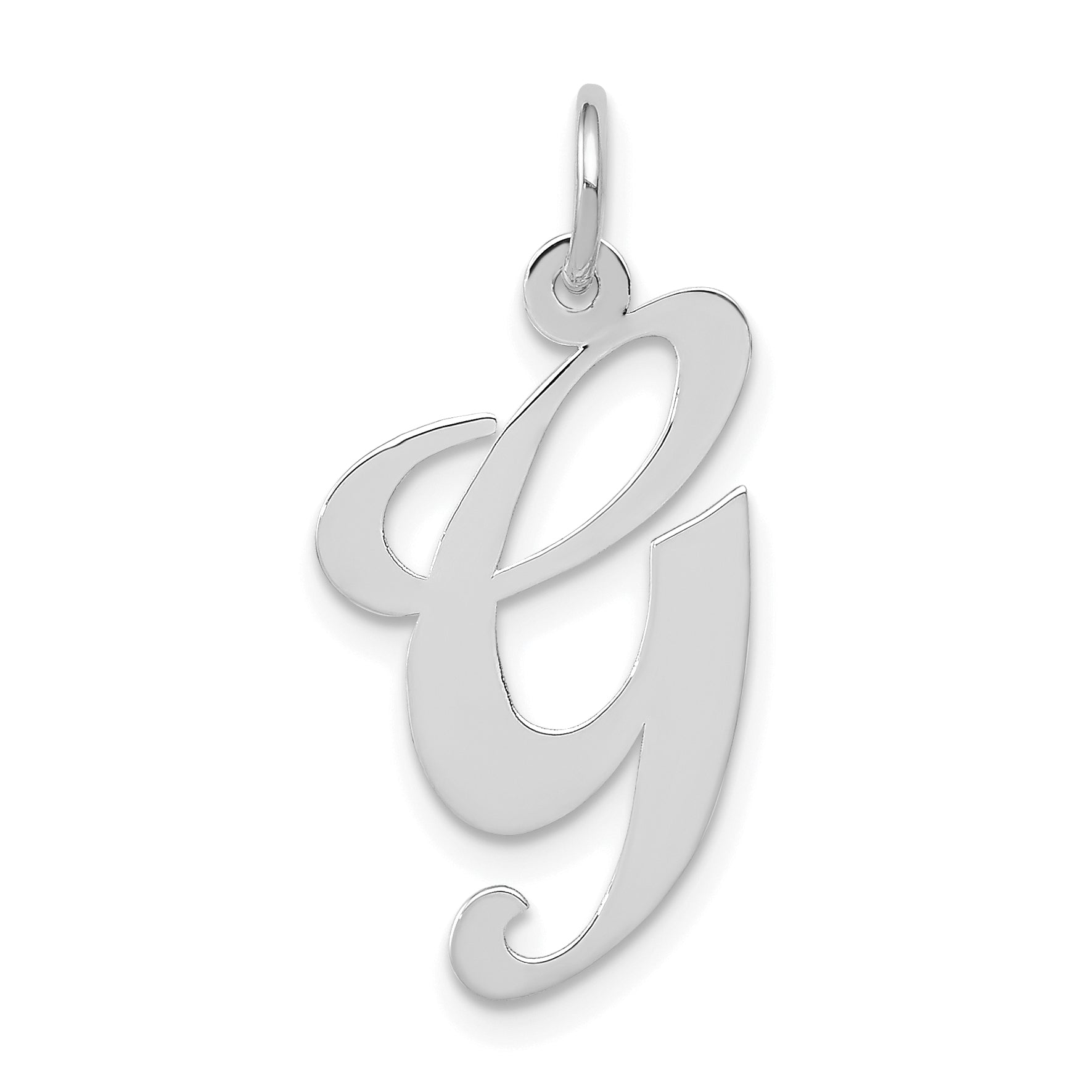 14k White Gold Large Fancy Script Letter G Initial Charm