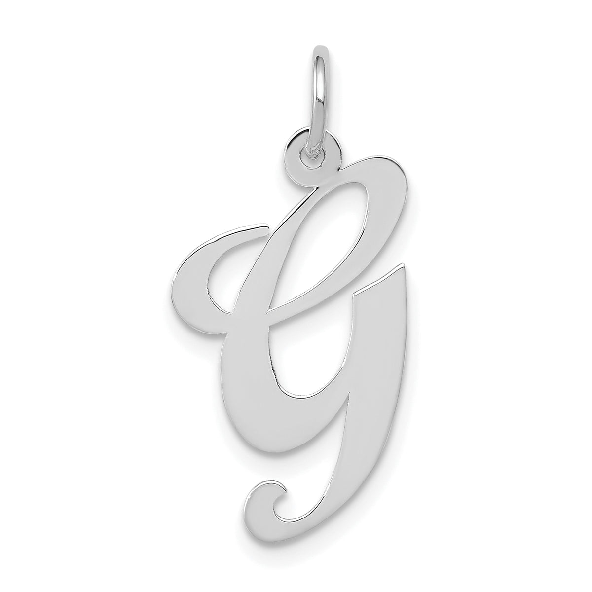 14k White Gold Large Fancy Script Letter G Initial Charm