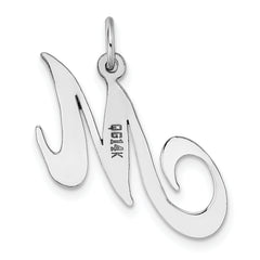 14K White Gold Large Fancy Script Initial M Charm