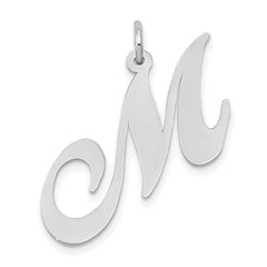 14k White Gold Large Fancy Script Letter M Initial Charm