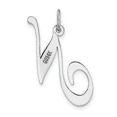 14K White Gold Large Fancy Script Initial N Charm