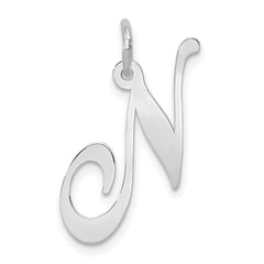 14k White Gold Large Fancy Script Letter N Initial Charm