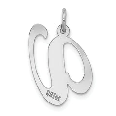 14K White Gold Large Fancy Script Initial V Charm
