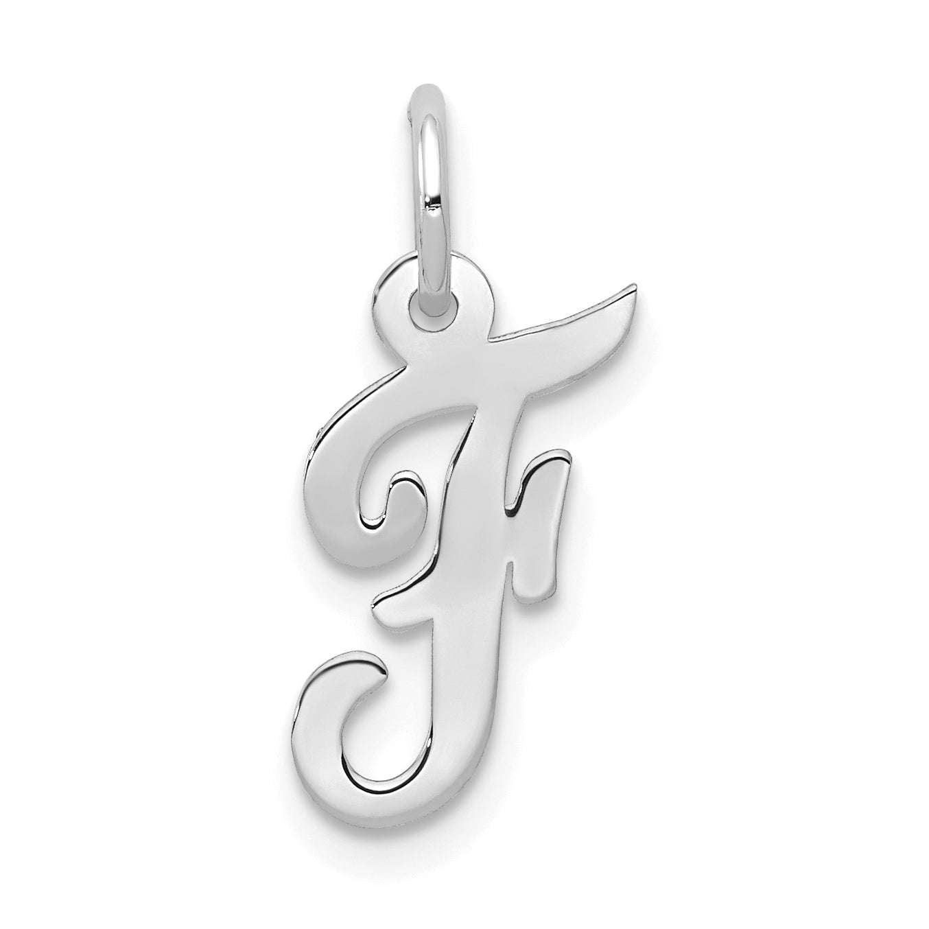14k White Gold Small Script Letter F Initial Charm