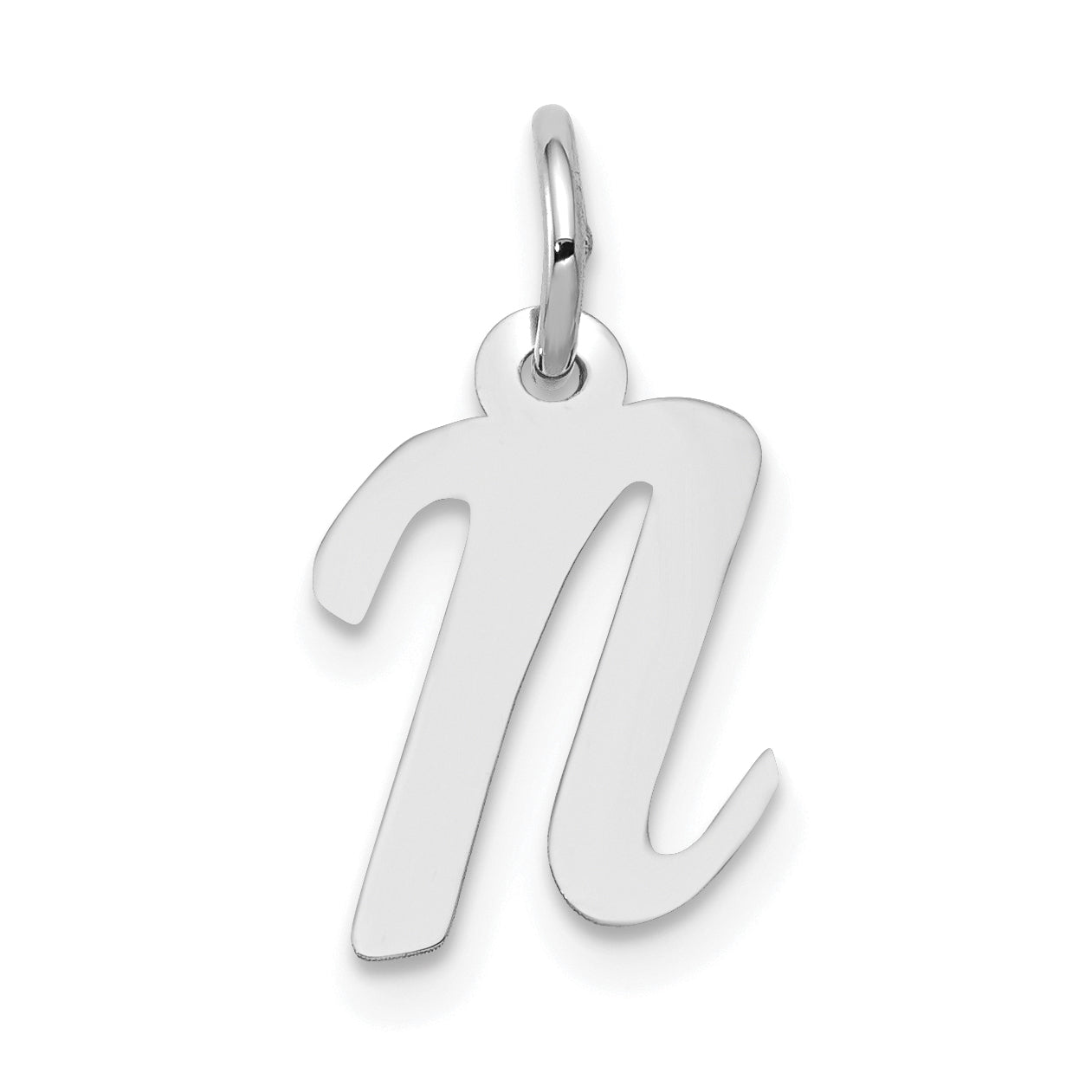 14k White Gold Small Script Letter N Initial Charm