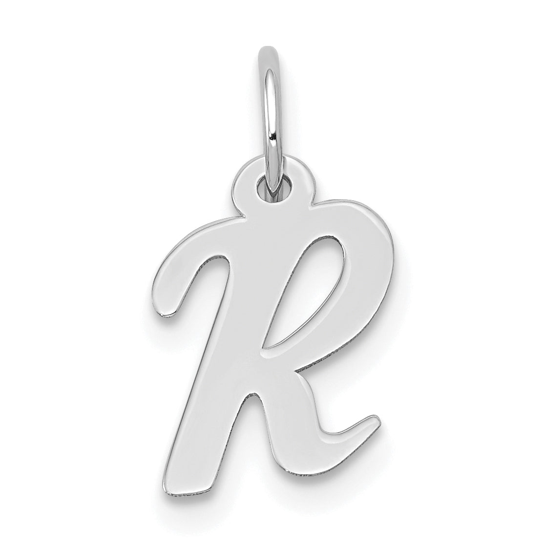 14k White Gold Small Script Letter R Initial Charm