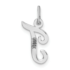 14K White Gold Small Script Initial T Charm