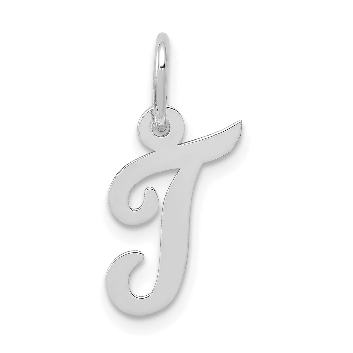 14k White Gold Small Script Letter T Initial Charm