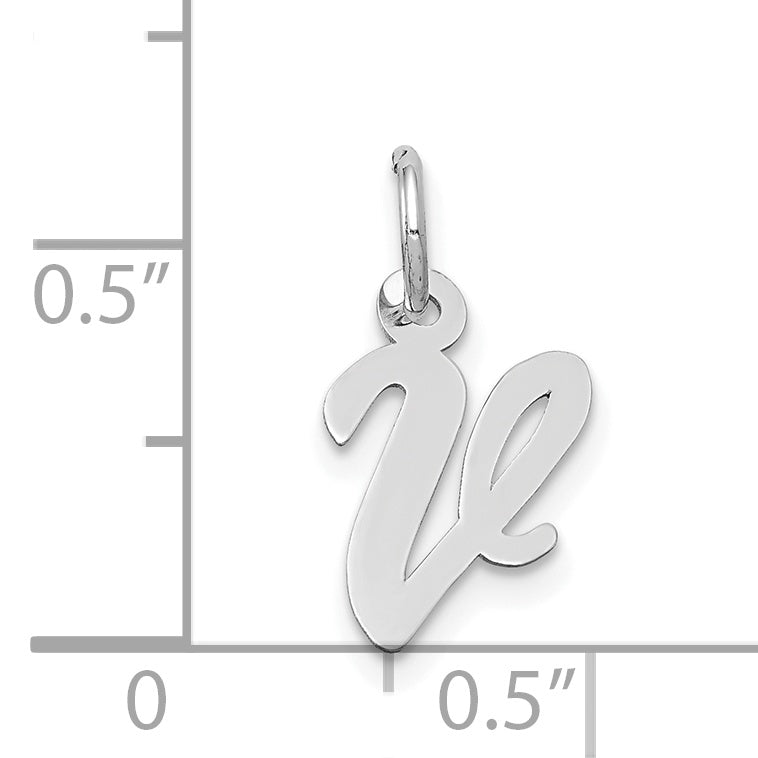 14K White Gold Small Script Initial V Charm