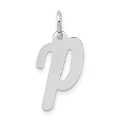 14k White Gold Medium Script Letter P Initial Charm