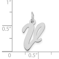 14K White Gold Medium Script Initial V Charm