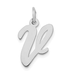 14k White Gold Medium Script Letter V Initial Charm