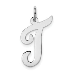 14k White Gold Large Script Letter T Initial Charm