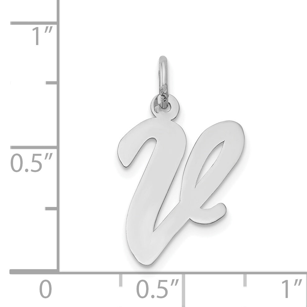 14K White Gold Large Script Initial V Charm
