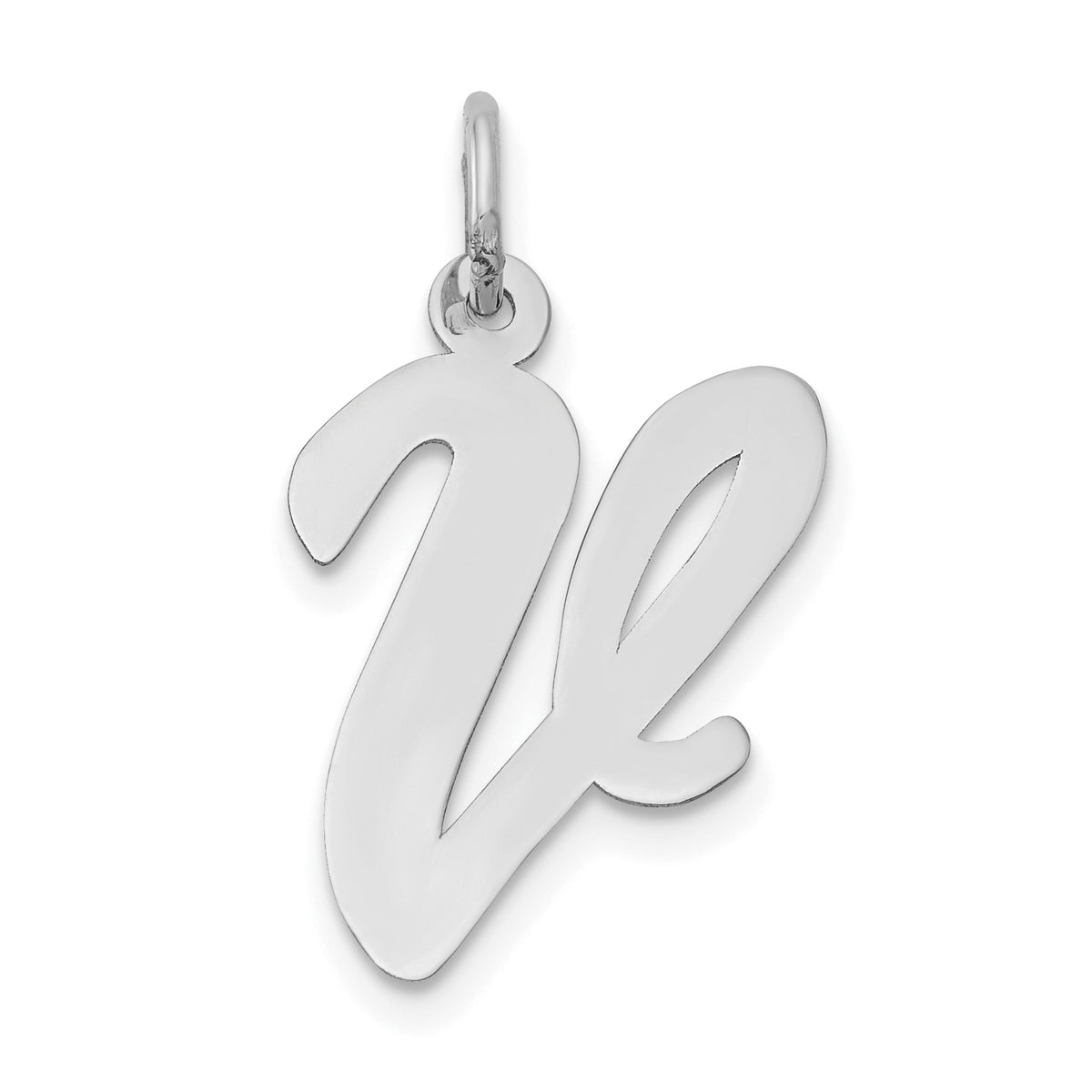 14k White Gold Large Script Letter V Initial Charm