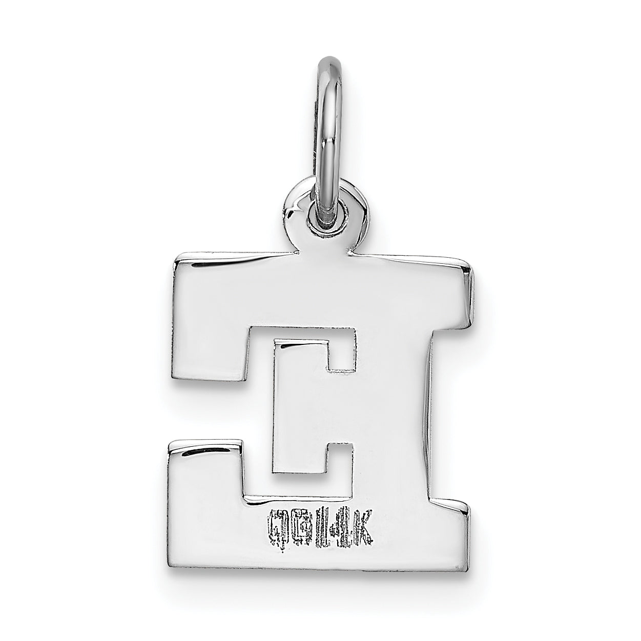 14K White Gold Small Block Initial E Charm