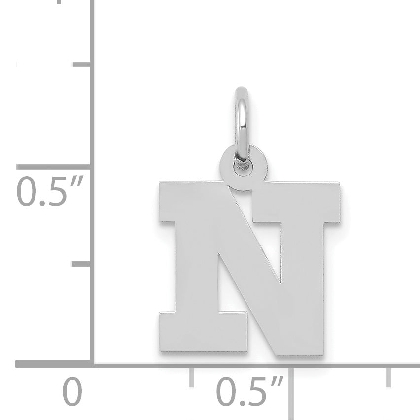 14K White Gold Small Block Initial N Charm