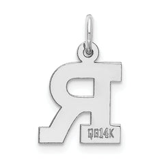 14K White Gold Small Block Initial R Charm