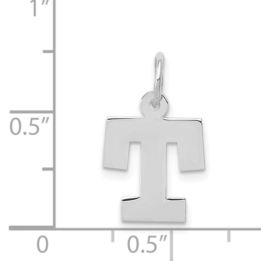 14K White Gold Small Block Initial T Charm