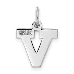 14K White Gold Small Block Initial V Charm
