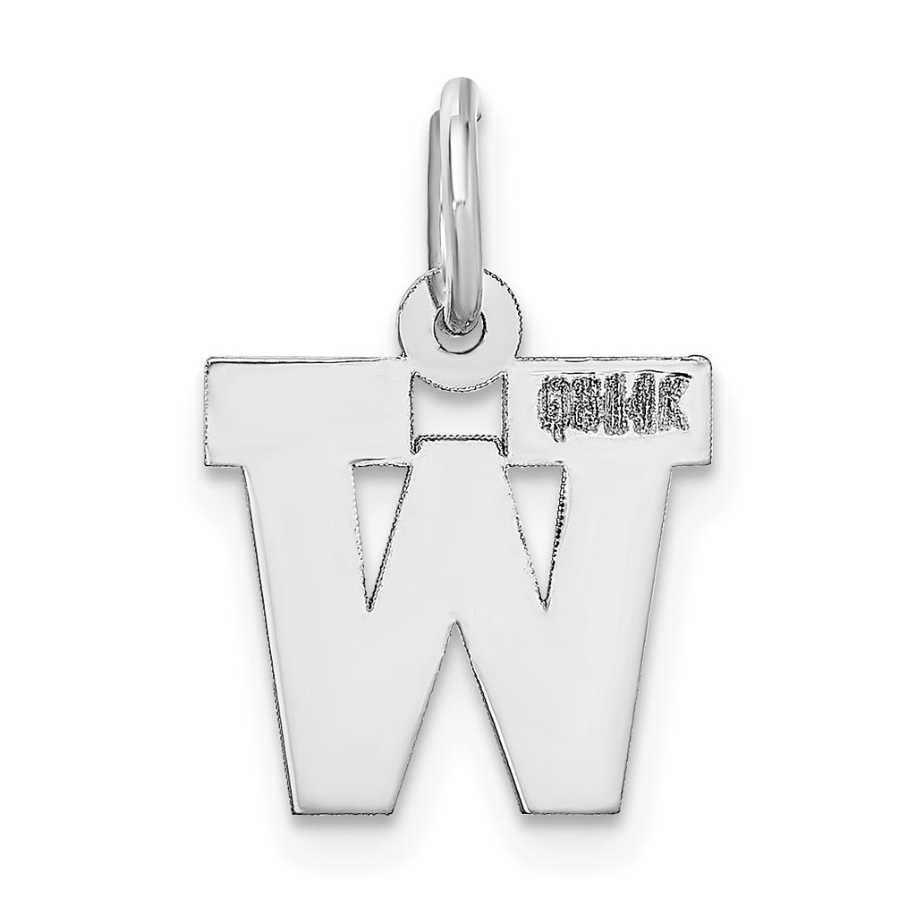14K White Gold Small Block Initial W Charm
