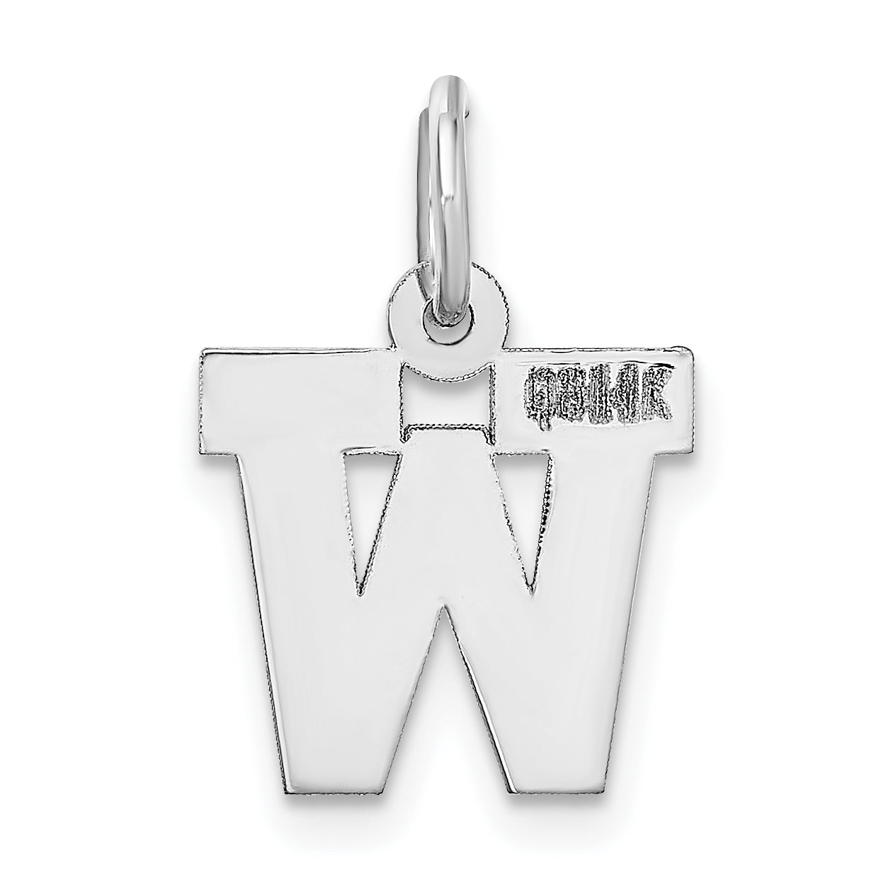 14K White Gold Small Block Initial W Charm