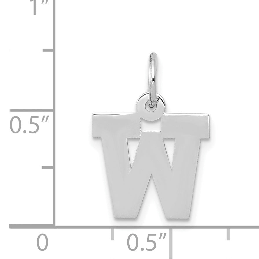 14K White Gold Small Block Initial W Charm