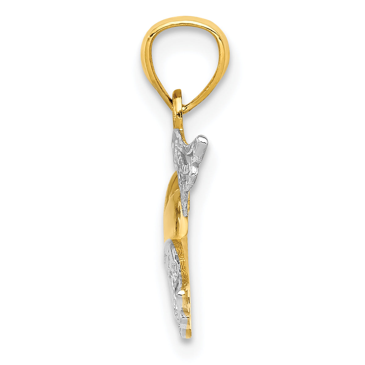 14K and White Rhodium Polished Heart With  Wings Pendant Secondary image
