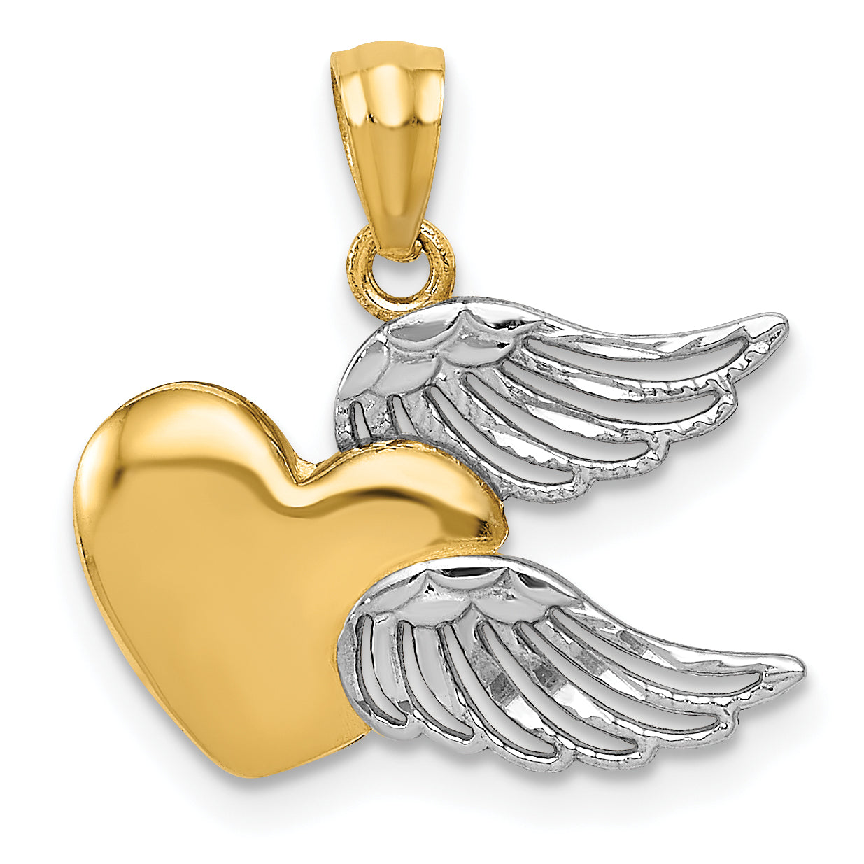 14K and White Rhodium Polished Heart w/ Wings Pendant Main image