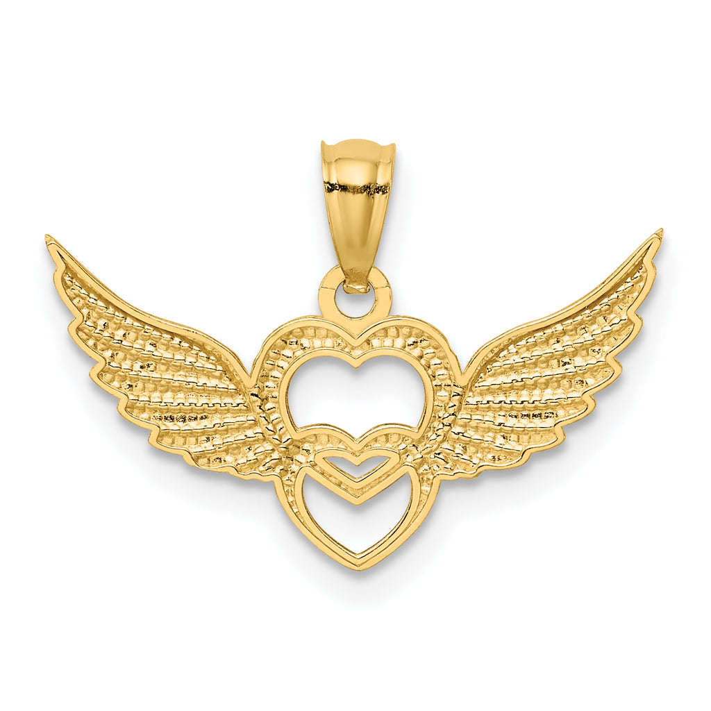 14K and White Rhodium Polished Hearts With  Wings Pendant