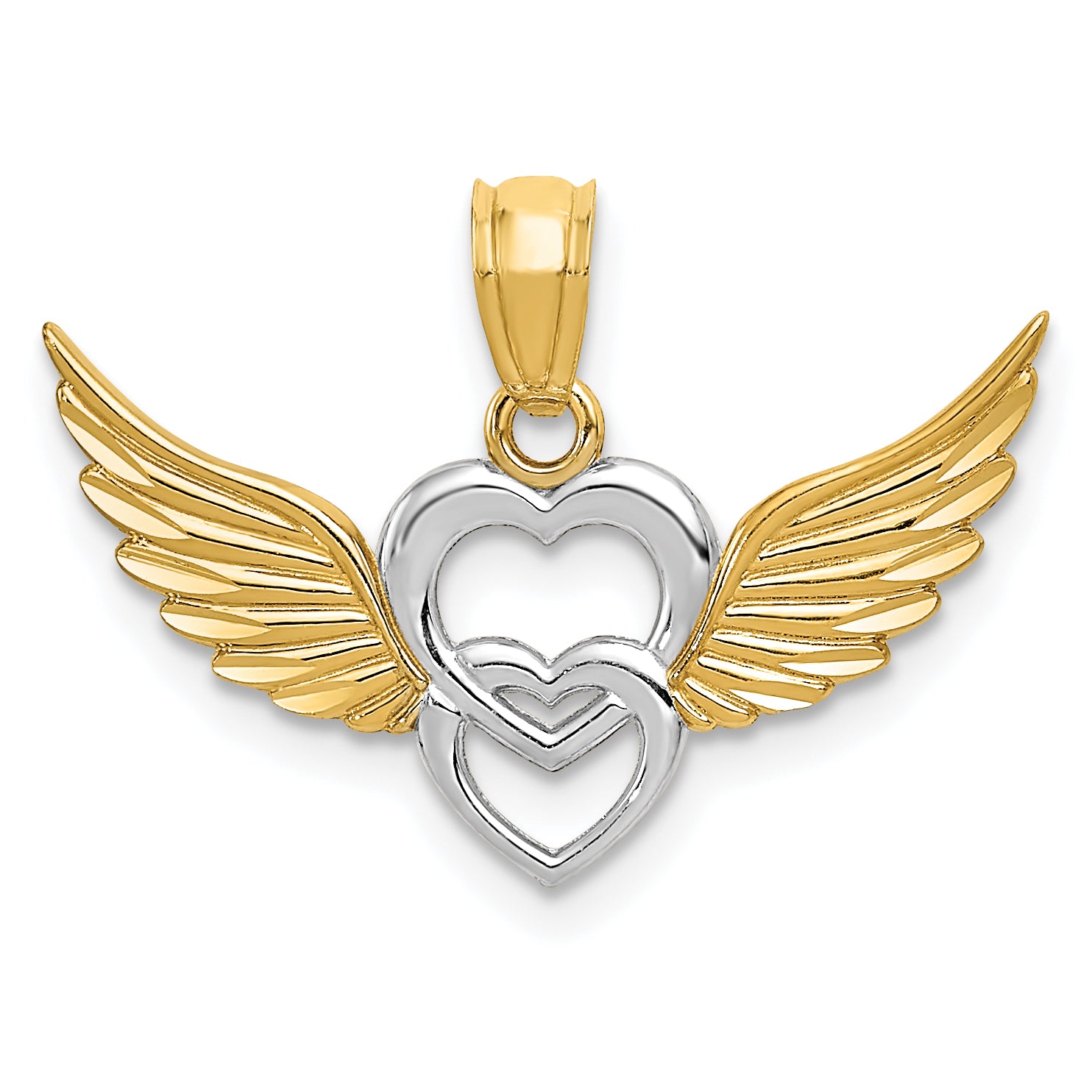 14K and White Rhodium Polished Hearts w/ Wings Pendant Main image