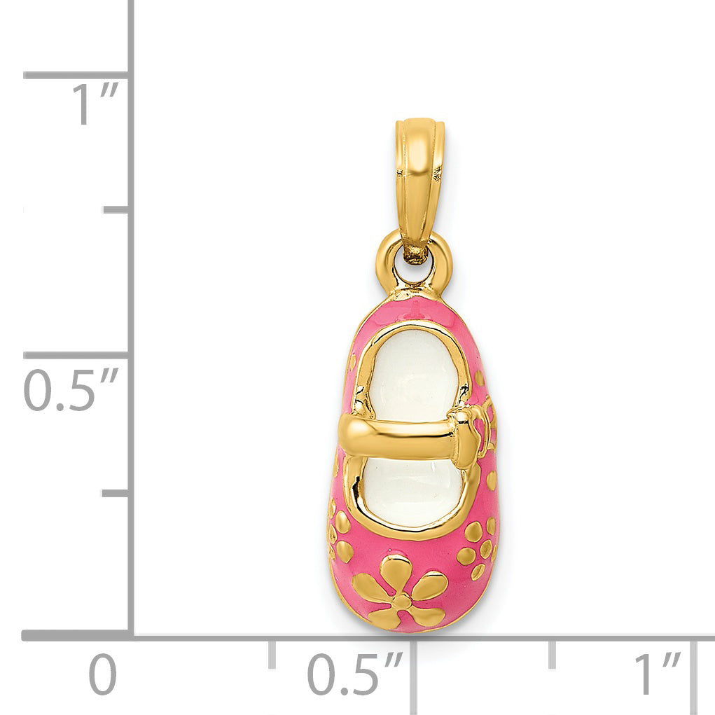 14K Pink Enameled 3D Baby Shoe Pendant