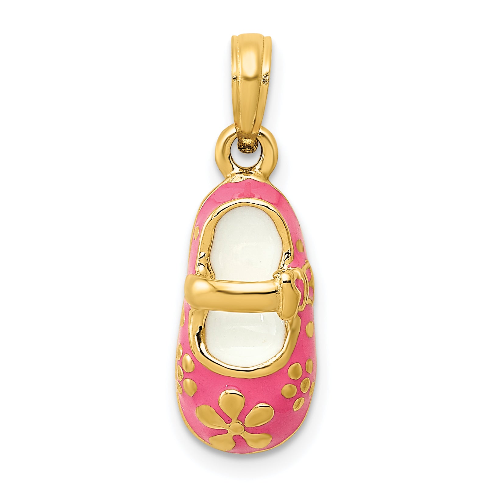 14k Pink Enameled 3D Baby Shoe Pendant Main image